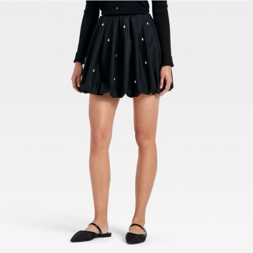 a new day Black Mini Skirt with Droplet Embellishments